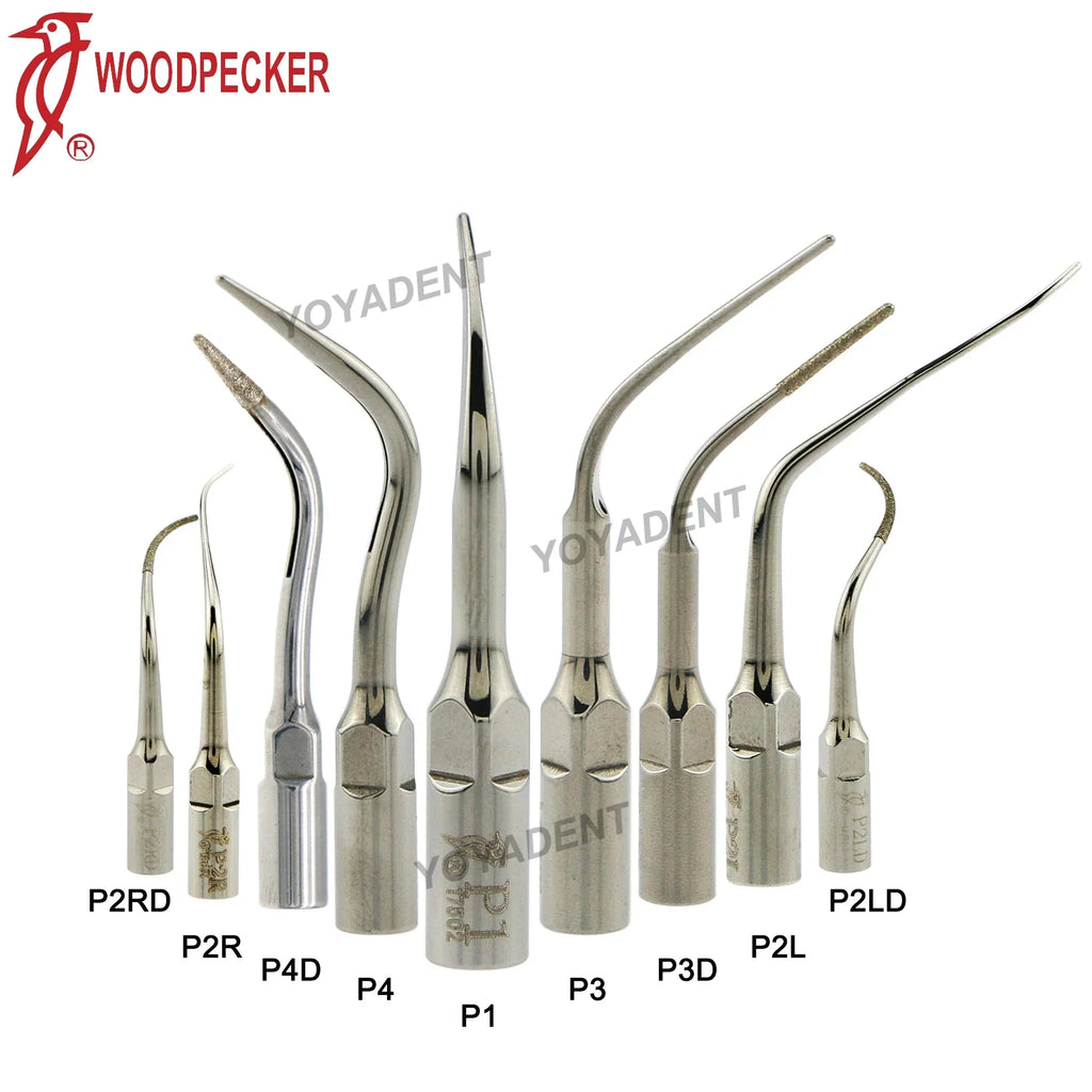 Ultrasonic Scaler Handpiece and Tip Options by Woodpecker, HW-5L LED Handpiece or P, E and G Series Tips for Compatible Dental Equipment