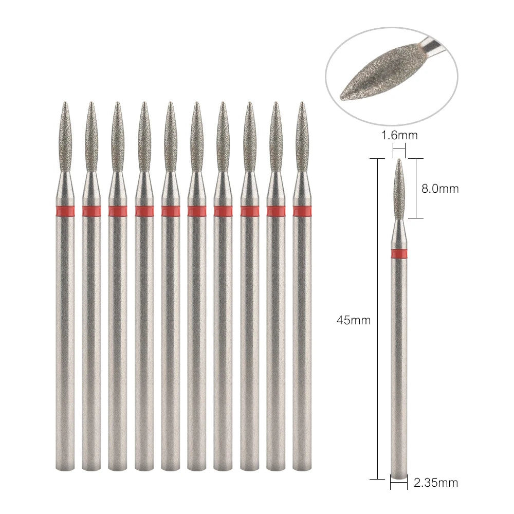 Diamond Nail Drill Bits, Listed 10-Piece Milling Accessories with 2.35mm Shanks, A-Series and Grade-Labeled Options for Professional Electric Manicure Filing