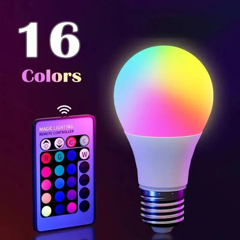RGB LED Light Bulb E27 AC220V 8W, 16 Color Dimmable Mood Lighting with 24-Key Infrared Remote for Compatible Fixtures and Party Decor