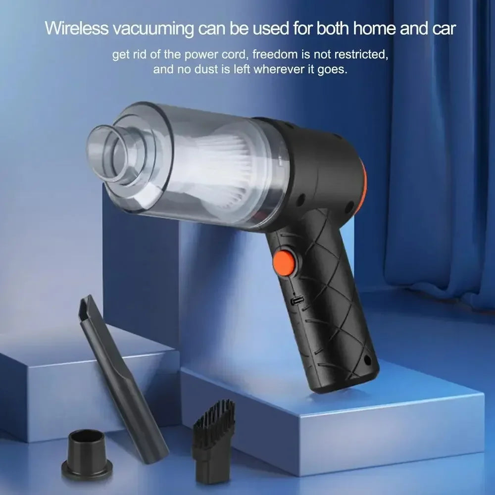Black Mini Cordless Car Vacuum Cleaner with USB Charging, Listed 1200mAh Battery and 9000Pa Suction Reference for Vehicle Interior and Household Spot Cleaning