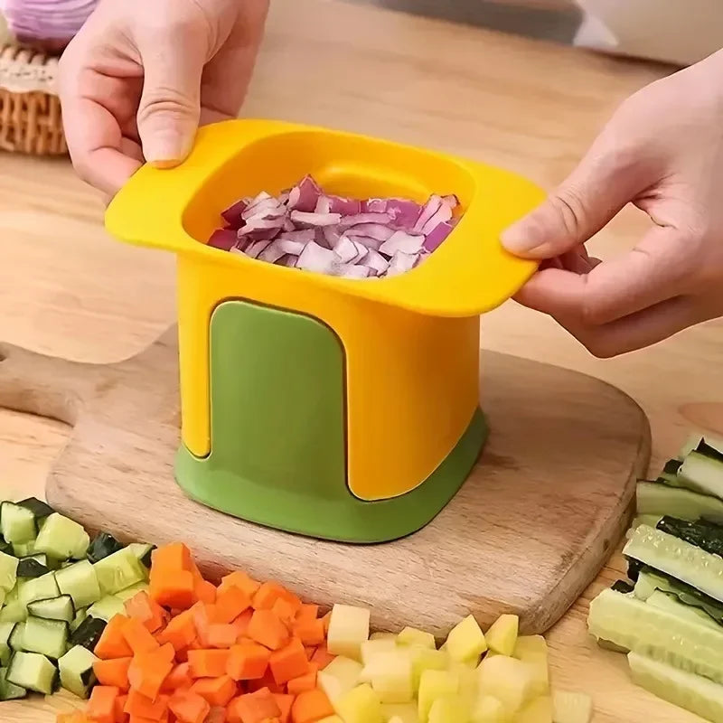 Hand Pressure Vegetable Dicer, Manual Stainless Steel Grid Cutter with PP Body and Listed 1.2cm Cube Design in White or Yellow for Home Ingredient Preparation