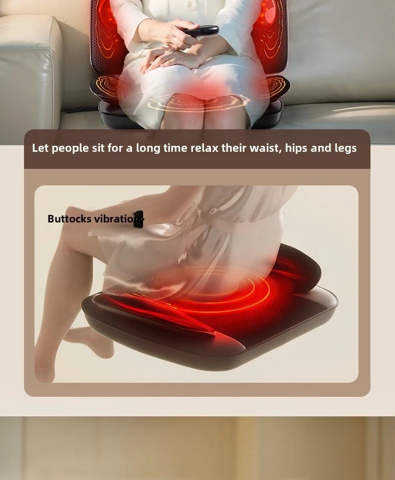 Massage Seat Cushion 5-in-1 Chair Pad with Listed Heat, Vibration and Kneading, US EU UK or AU Plug Options for Compatible Home Seating and Personal Massage Breaks