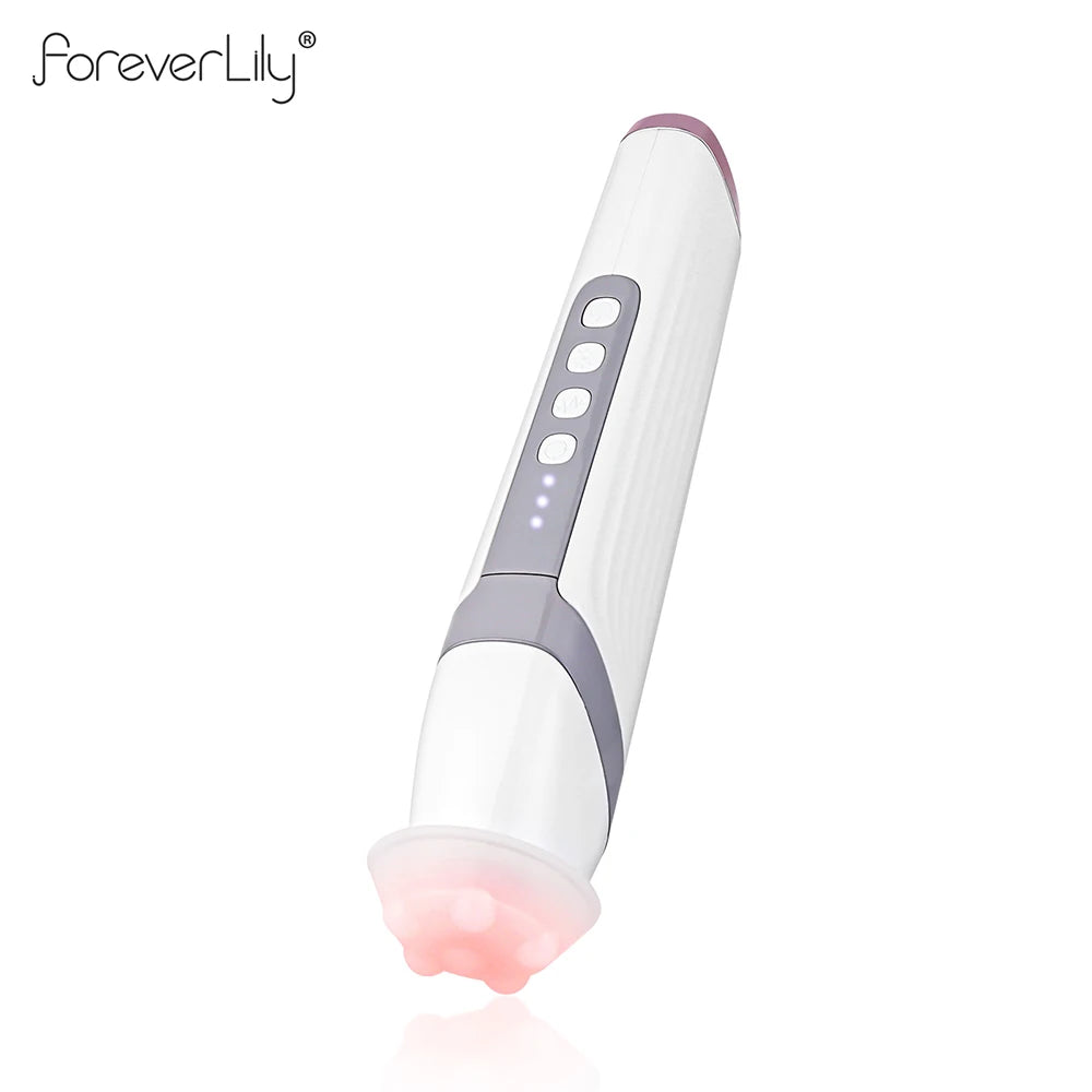 Four-Head Bubble Facial Pen in White with Silicone Massage Tips, Five Vibration and Spin Levels, Eight LED Modes and Type-C Rechargeable Design
