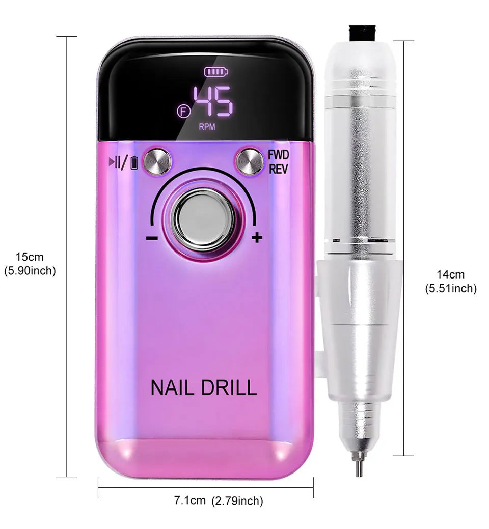 Rechargeable Portable Nail Drill with Listed 45,000 RPM Speed and Type-C Option, White, Pink or Purple Device and Kit Selections for Manicure Work