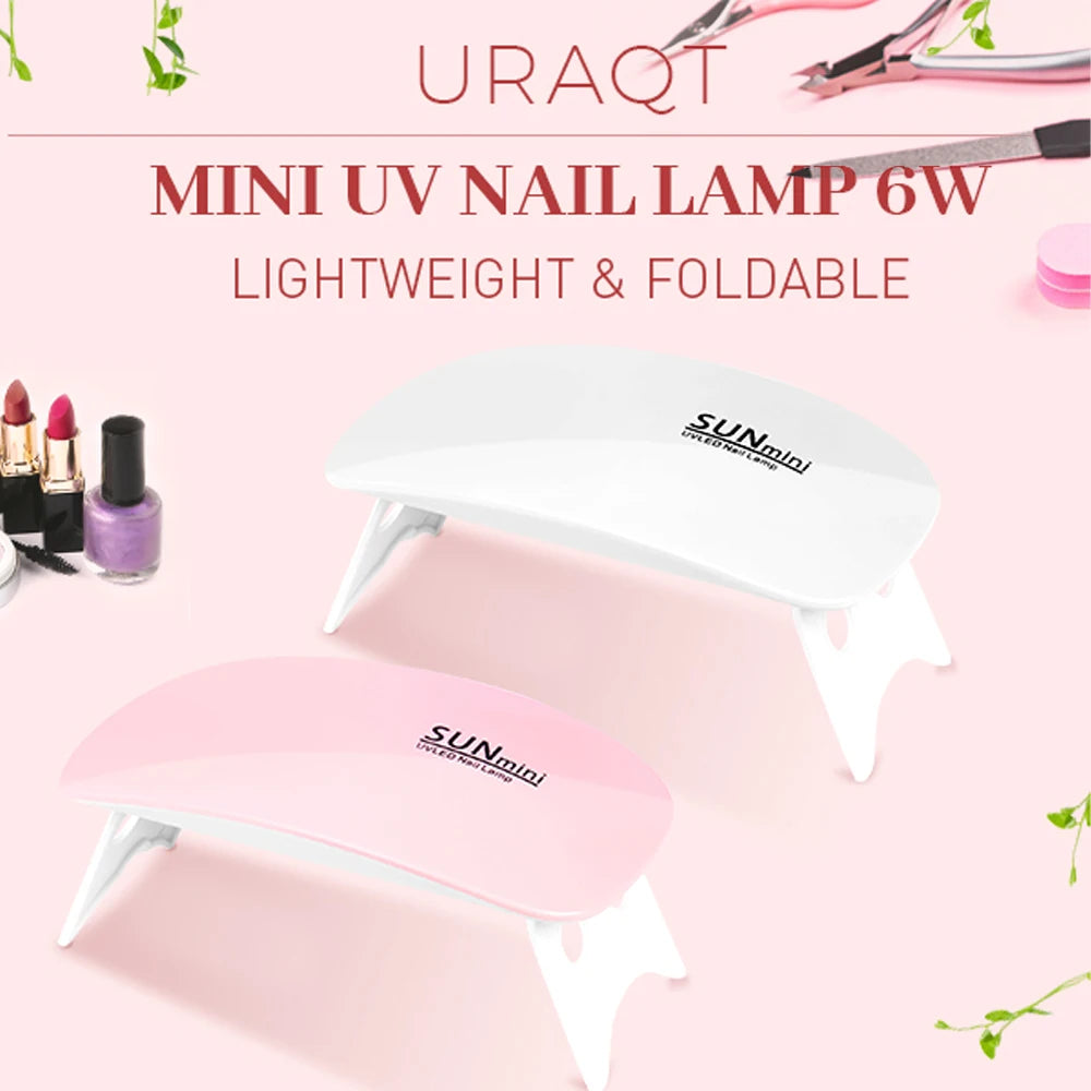Mini UV LED Nail Lamp by LINMANDA, Portable 6W USB Gel Polish Curing Light with 45s and 60s Timer Settings in Pink and White Option Labels