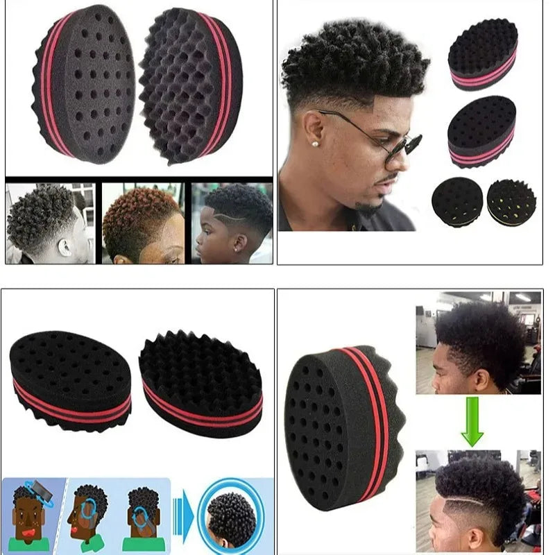 Twist Hair Sponge Styling Selection with Curling Brush, Grid Comb and Metal Hair Pick References, Three Coded Options for Personal Hair Shaping and Grooming