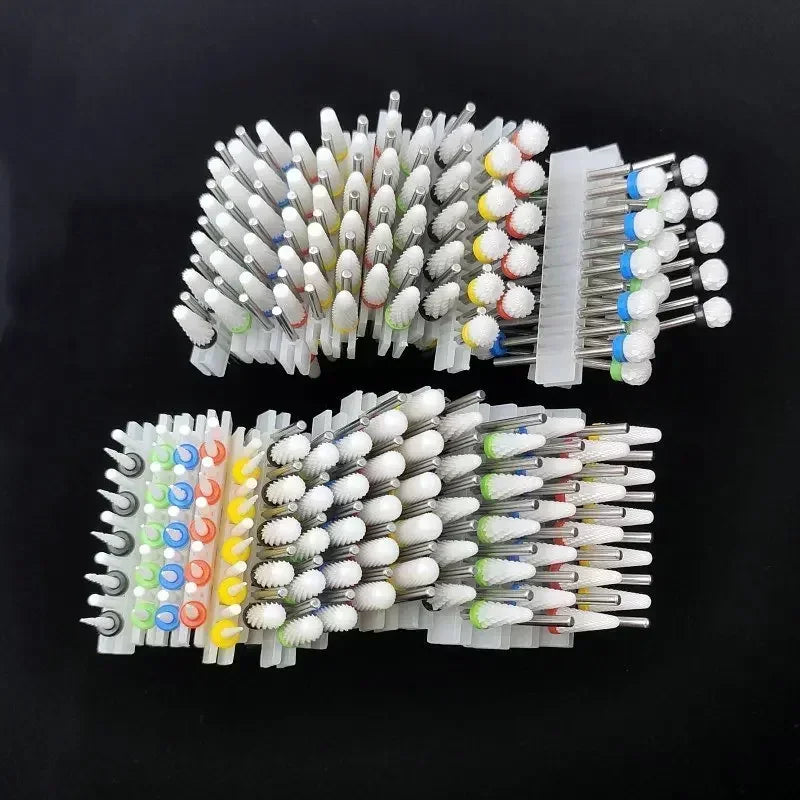 Zirconia Ceramic Nail Drill Bit Options with Listed 2.35mm Shank and Extra Coarse to Extra Fine Grade References for Compatible Electric Manicure Tools