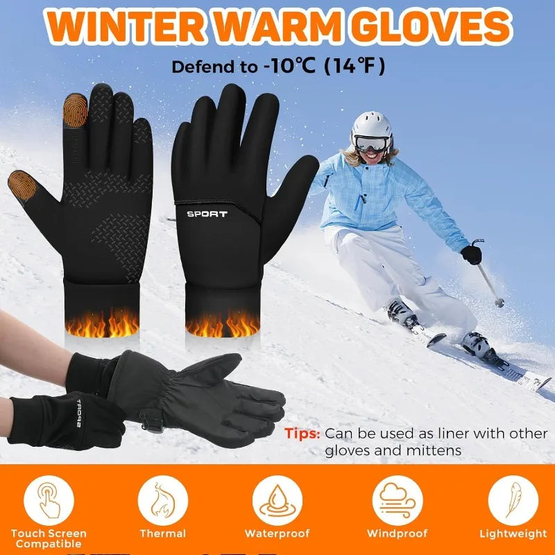 Winter Touchscreen Gloves for Men and Women, Cold Weather Cycling, Running and Hiking Handwear in Gray or Black with M, L and XL Size Options