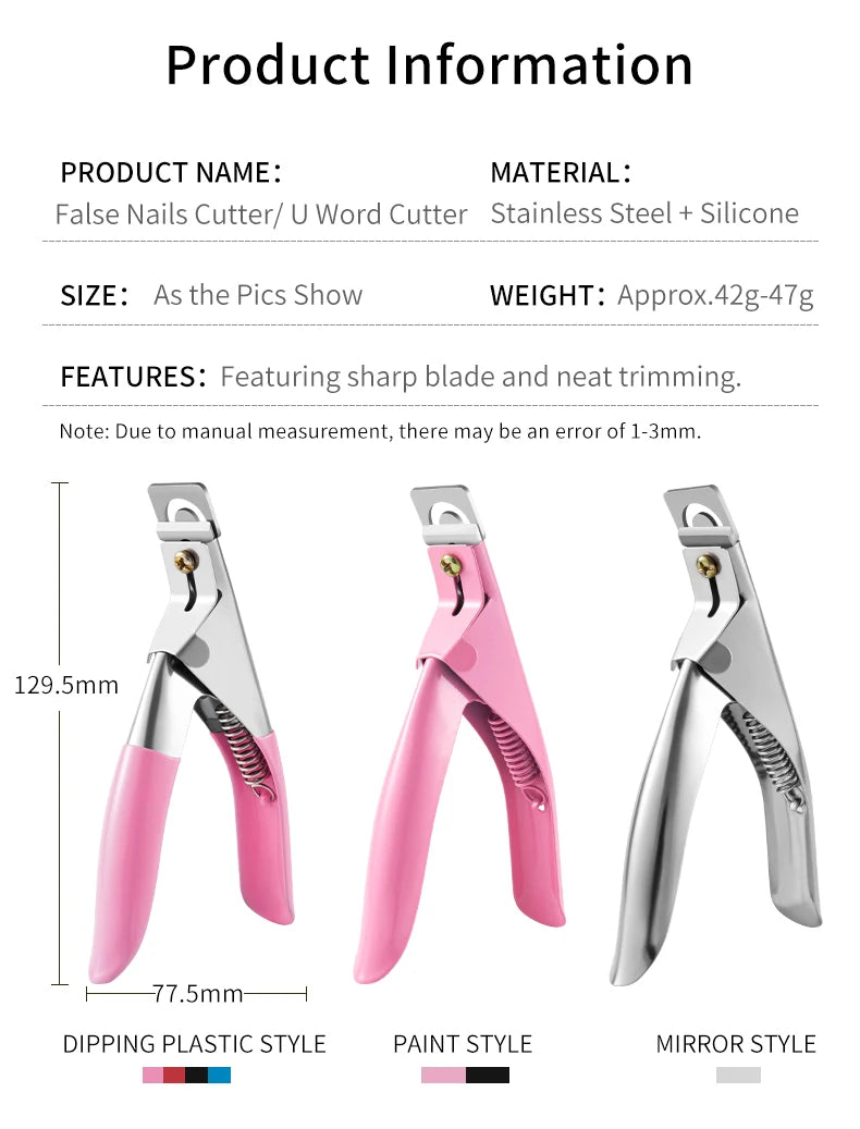 Nail Tip Cutter with Stainless Steel Construction and Straight-Edge Trimming Design for Compatible Acrylic and Artificial Tips, Four Color Options