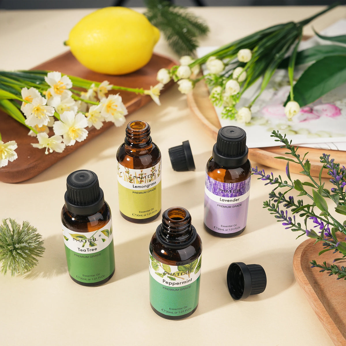 Essential Oil for Diffuser by PHATOIL, 30ml Single Scent Bottle with Gift Box for Home Fragrance, Including Lavender, Jasmine, Eucalyptus and Vanilla Options