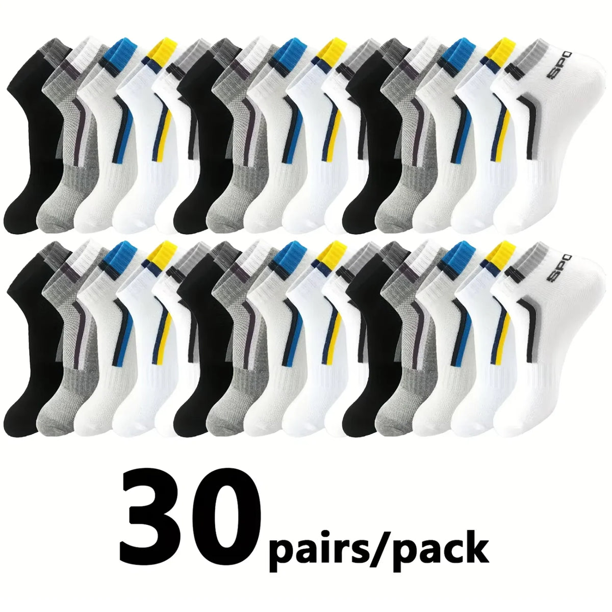 Men's Mesh Ankle Socks in Polyester, Short Casual and Sports Style Multipacks with 5, 10, 20, 30 or 40-Pair Labels and Black, White, Gray or Mixed Options