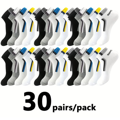 Men's Mesh Ankle Socks in Polyester, Short Casual and Sports Style Multipacks with 5, 10, 20, 30 or 40-Pair Labels and Black, White, Gray or Mixed Options
