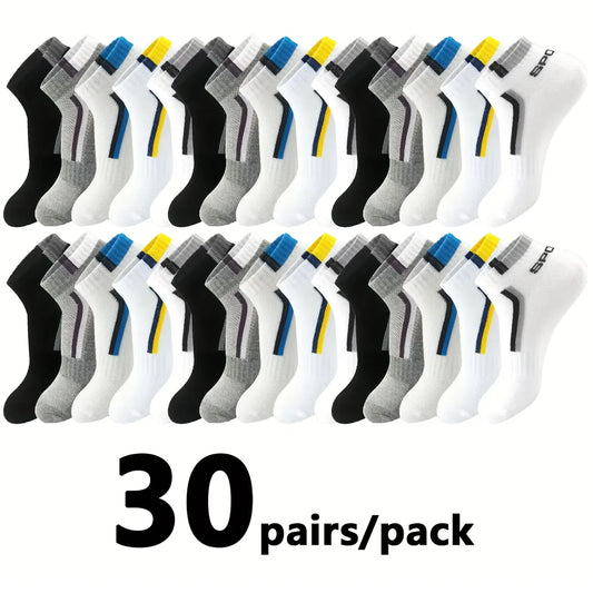 Men's Mesh Ankle Socks in Polyester, Short Casual and Sports Style Multipacks with 5, 10, 20, 30 or 40-Pair Labels and Black, White, Gray or Mixed Options