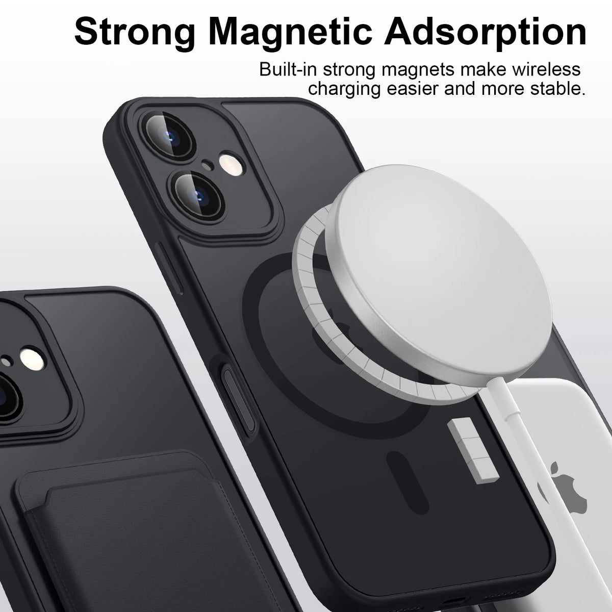 Magnetic Matte Translucent iPhone Case, Armor-Style Phone Cover with Separate iPhone 11, 12, 13, 14, 15 or 16 Options in Black, Dark Purple, Navy Blue and Wine Red