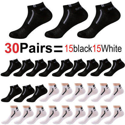 Men's Mesh Ankle Socks in Polyester, Short Casual and Sports Style Multipacks with 5, 10, 20, 30 or 40-Pair Labels and Black, White, Gray or Mixed Options