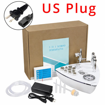 Diamond Microdermabrasion Machine for Adult Facial Care, 3-in-1 Beauty Device with Listed 65–68 cmHg Vacuum and US, UK or AU Option Labels