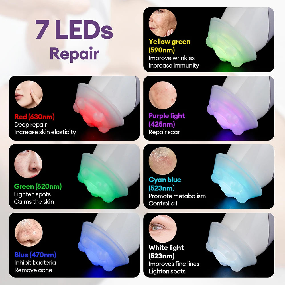 Four-Head Bubble Facial Pen in White with Silicone Massage Tips, Five Vibration and Spin Levels, Eight LED Modes and Type-C Rechargeable Design