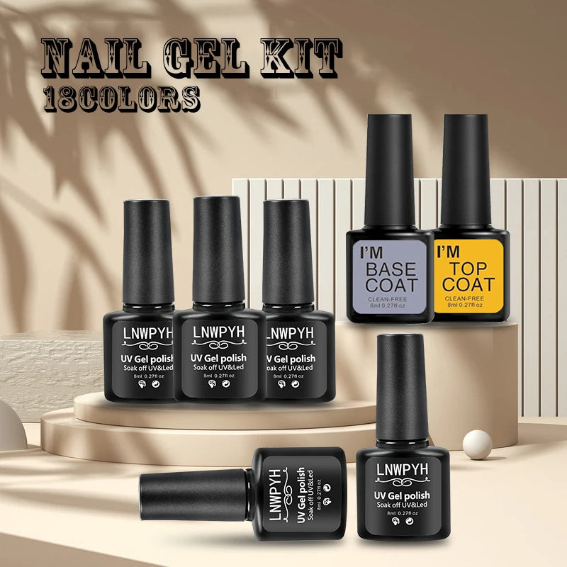 Gel Polish and Poly Extension Nail Kit by LNWPYH with 18 Polish Colors, Nine Extension Colors, Base and Top Coats, UV LED Lamp and Drill for Adult Manicures