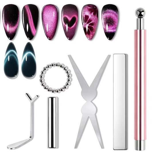 Magnetic Nail Art Tools for Cat Eye Gel Polish, 1-Piece or 6-Piece Set Options for Heart Effects, French Tips and At-Home DIY Manicures