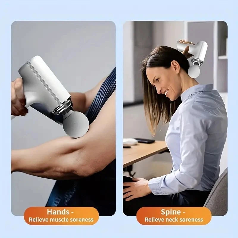 Massage Gun with Type C Charging, Four Replaceable Heads and Six Speed Settings, Portable Electric Personal Massager in White or Green for Home Use