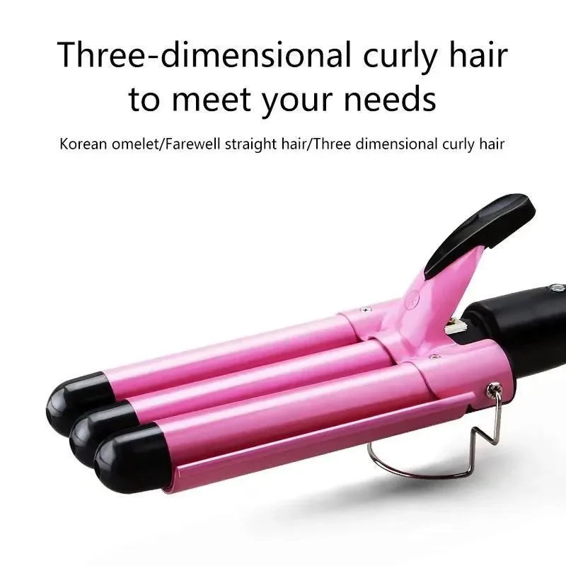 22mm Triple Barrel Hair Waver, Pink Wave Styling Iron with Ceramic Material Reference and UK, EU or US Plug Choices for Adult Hair Routines