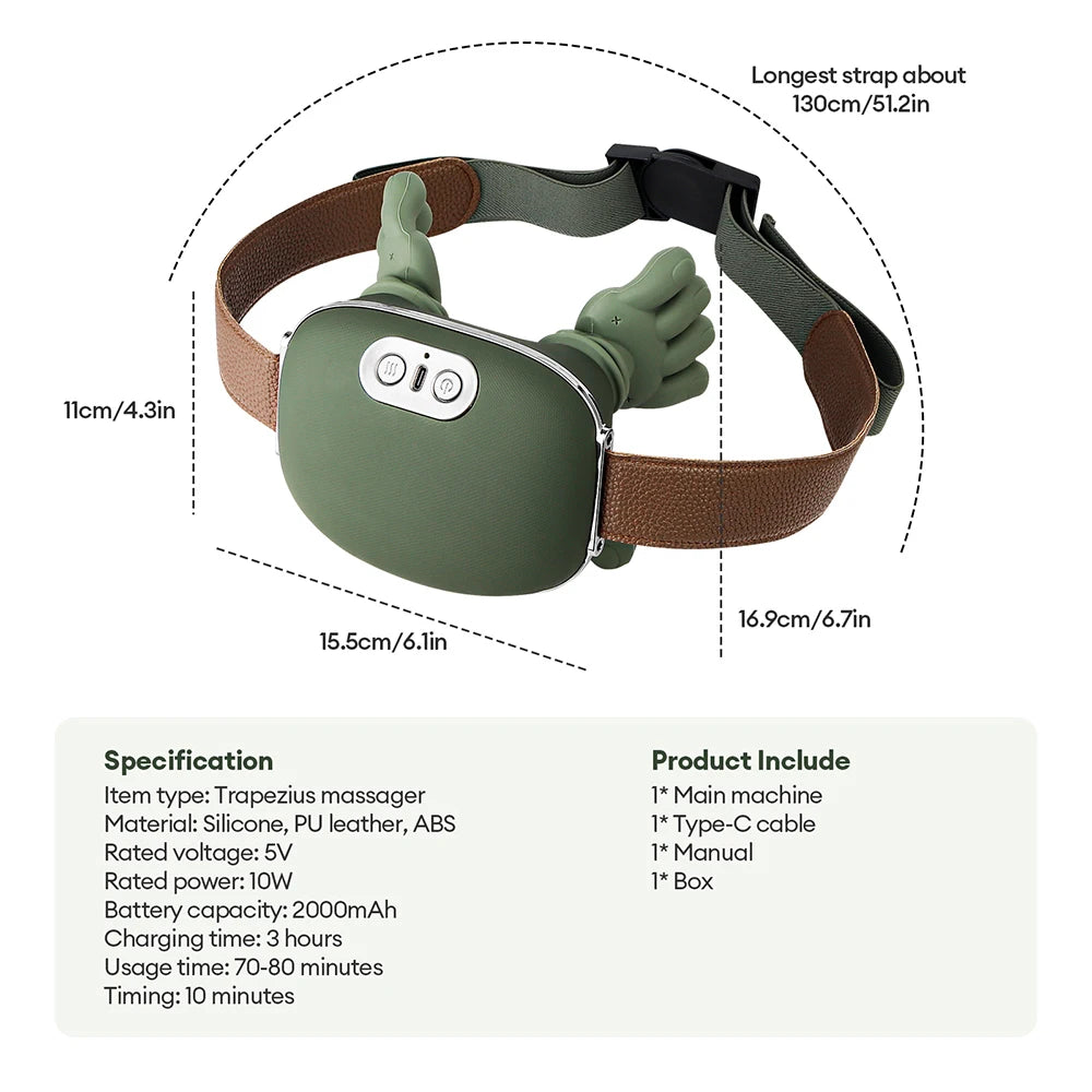 4D Bionic Finger Neck and Shoulder Massager with 3 Intensity Levels, Wireless Kneading Shawl, 2000mAh Battery and 10-Minute Timer for Adult Relaxation