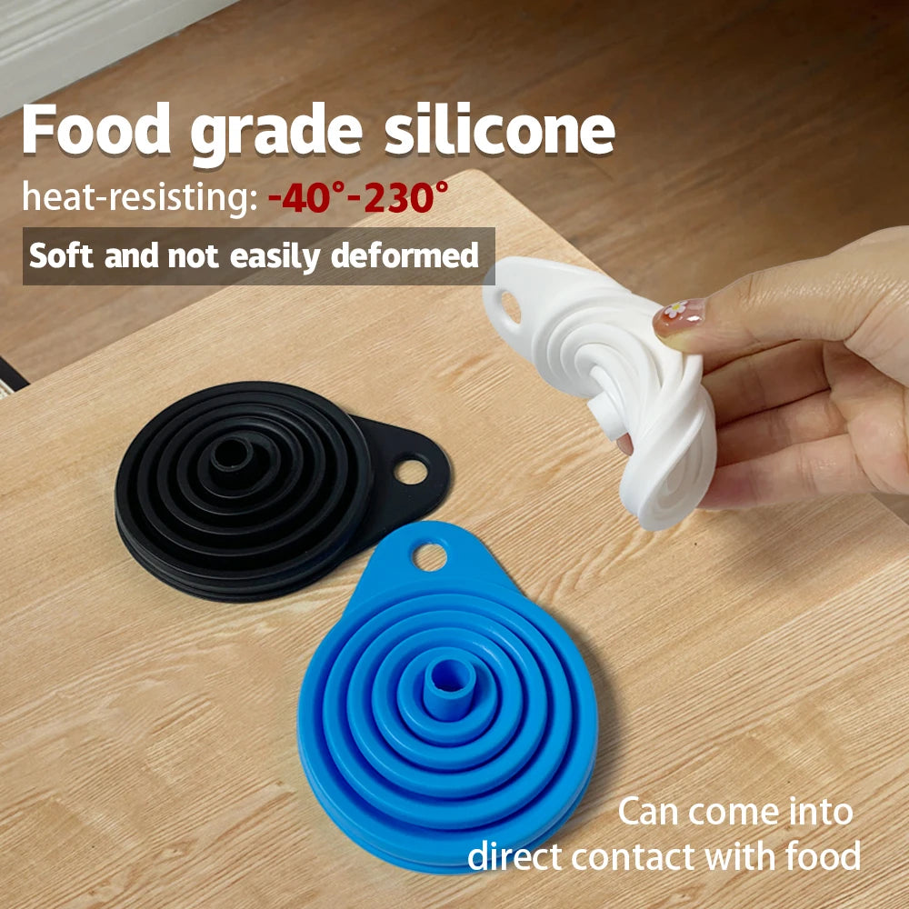 Collapsible Silicone Car Funnel for Compatible Liquid Transfer, Small 6cm or Large 8.5cm Width with 1, 2 or 4-Piece Choices and Foldable Garage Storage Design