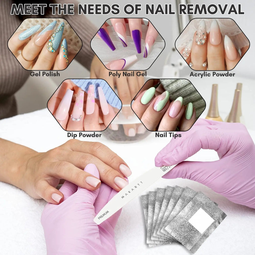 Nail Foil Wraps with Attached Cotton Pads by Makartt, 100-Piece Soak-Off Removal Supplies for Compatible Gel Polish and Nail Coatings, Acetone Not Included