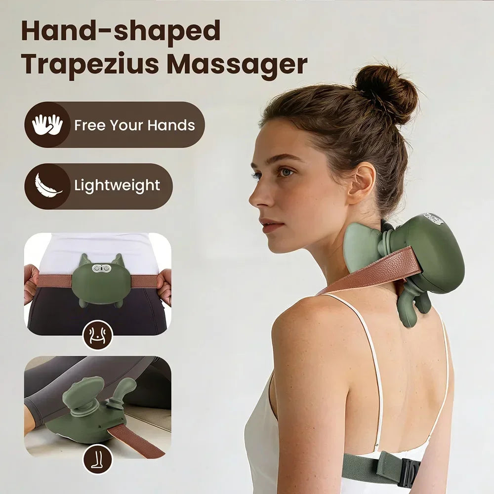 Kneading Neck and Shoulder Massager in Green with USB Type-C Option, Wireless Massage Shawl and Brushless Motor References for Adult Comfort Routines