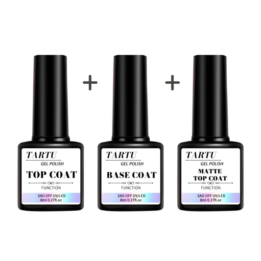 Gel Base and Top Coat, 8ml Soak-Off Nail Gel with Individual Base or Top Coat and Two- or Three-Piece Combination Options Including Matte for Adult Manicures