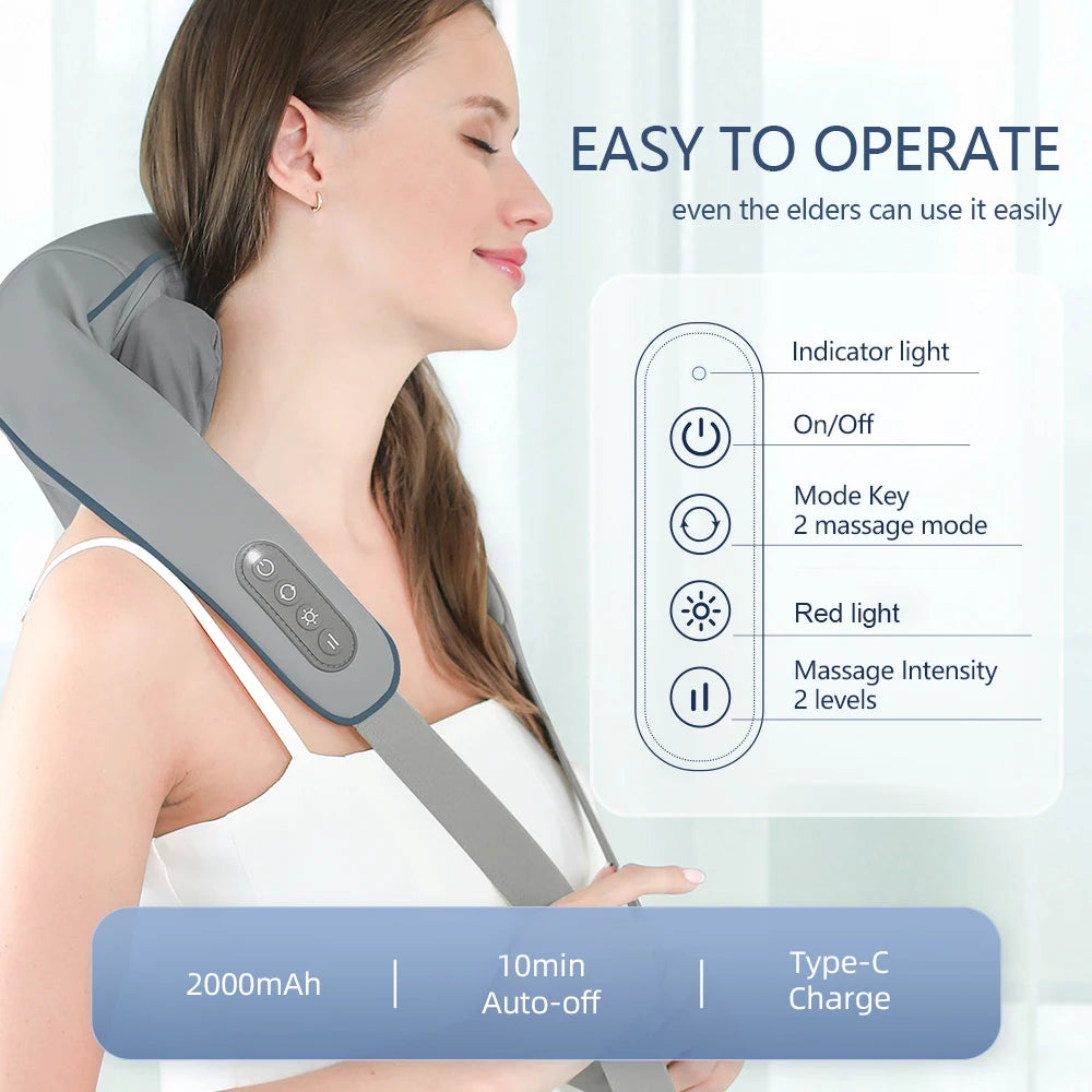 Rechargeable Neck and Shoulder Massage Shawl with Listed Two Modes, Adjustable Straps and Back Buckle, 20W or 26W Kneading Models in White, Grey and Brown Options