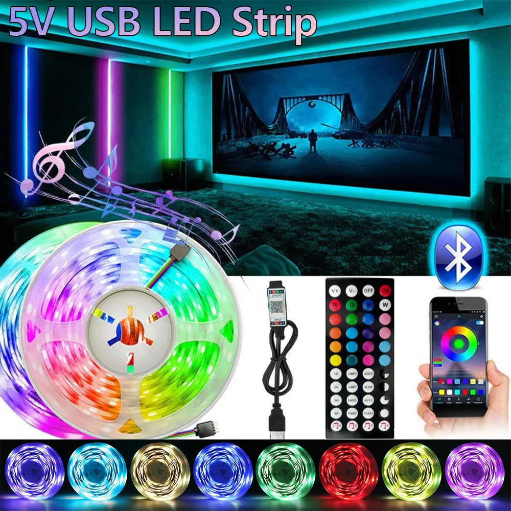 44-Key Remote RGB LED Strip, USB and App-Control Lighting with Six Length Options from 1m to 30m for Indoor Bedroom Accents and Gaming Room Decor