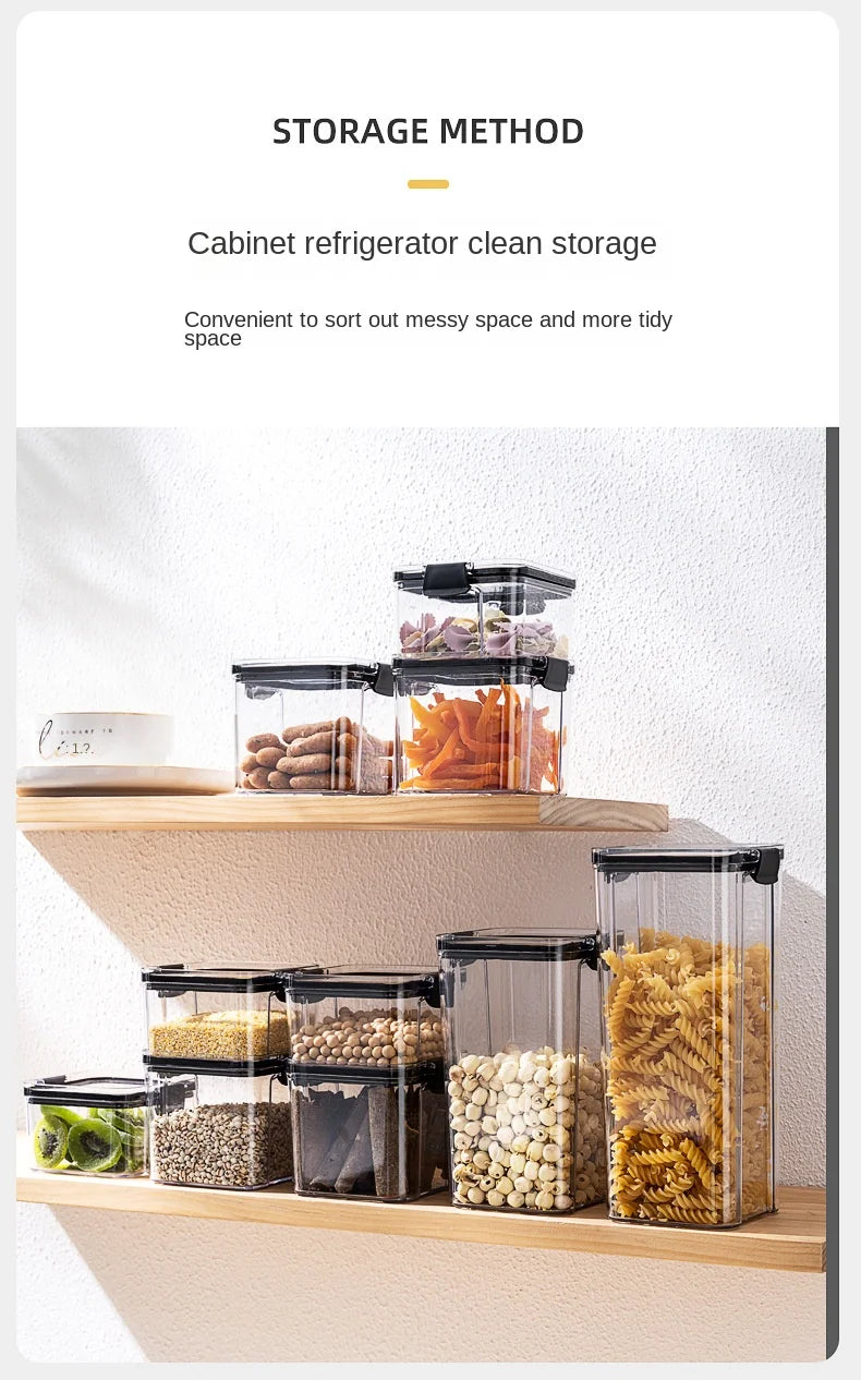 Clear Pantry Storage Jars with White or Black Covers, Five Capacity Options from 460ml to 1800ml and Single-Size Packs or Mixed Five-Size Kitchen Sets