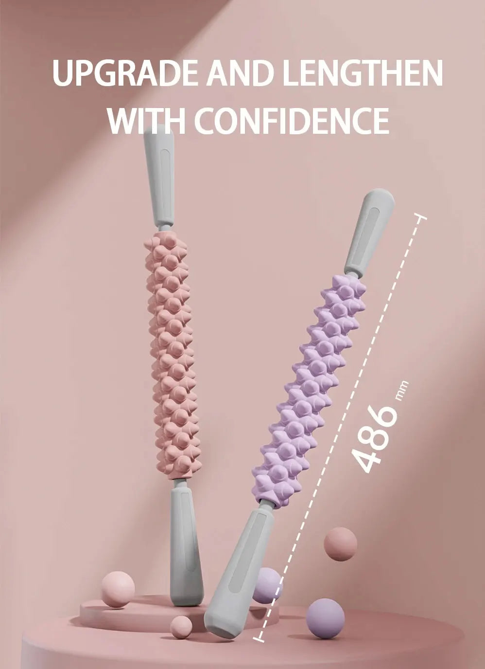 Yoga Massage Stick with Wolf-Teeth Texture Reference for Adult Calf, Thigh and Forearm Massage, Pink, Purple or Green and Two-Piece Option Labels
