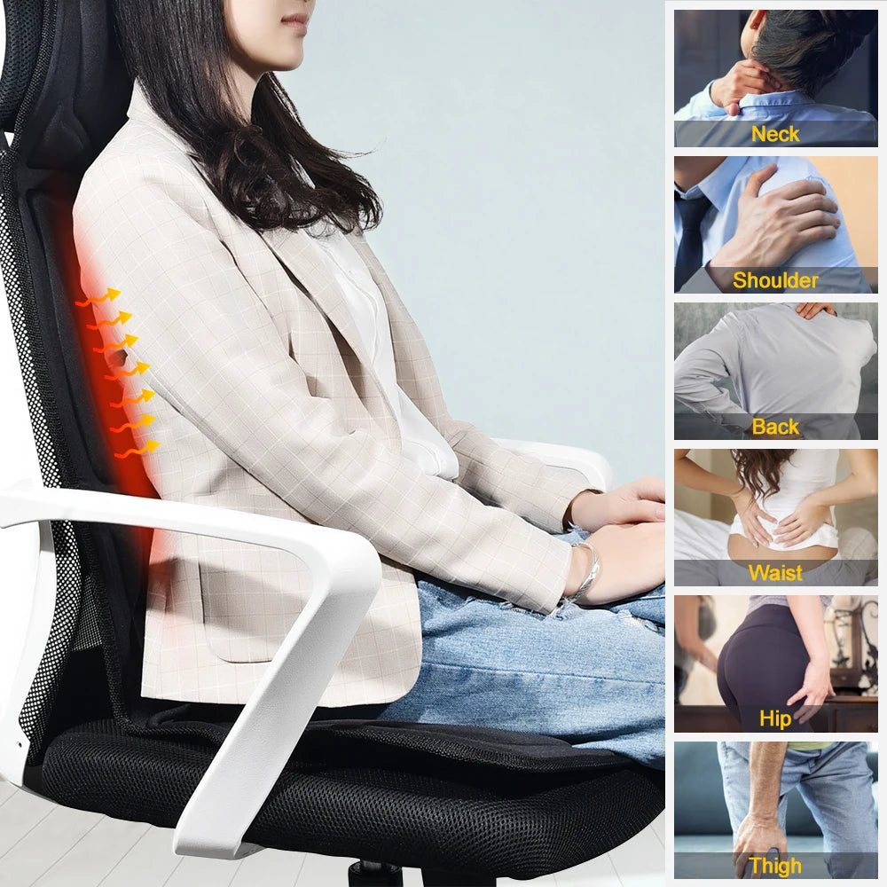 Heated Vibration Seat Massager Type B with Seven Listed Motors, Eight Modes, Three Intensity Levels and 15 or 30 Minute Timers for Home Office Relaxation