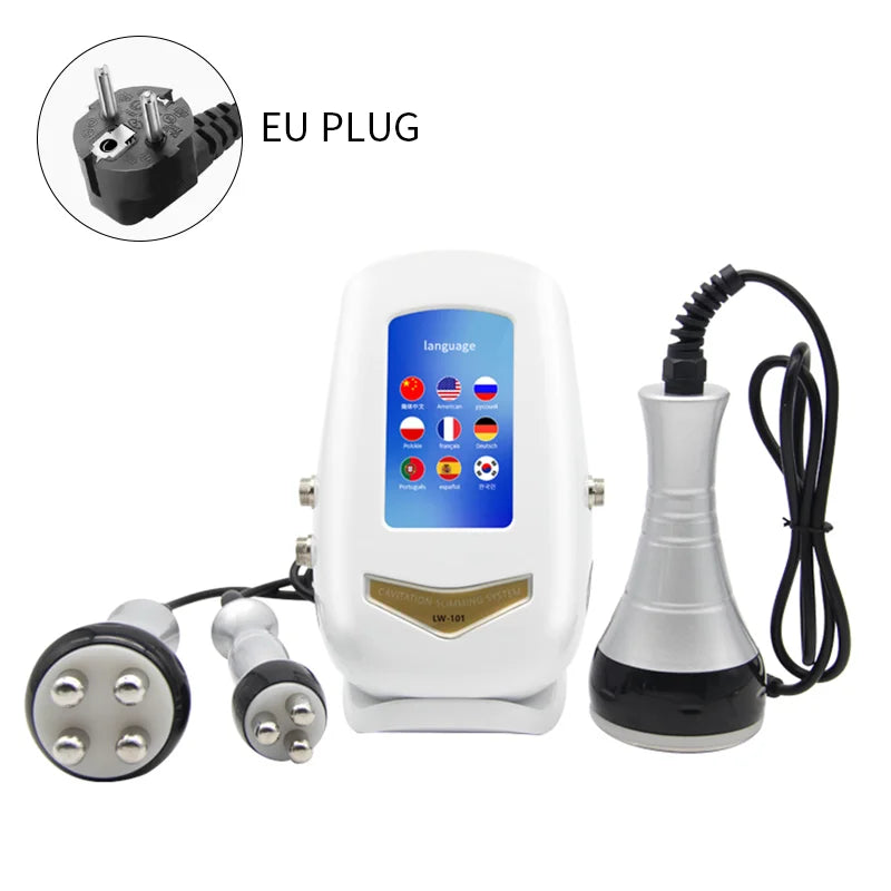 Ultrasonic Cavitation Machine with Three Handles and Radiofrequency Functions, ABS Beauty Device with 110V US or 220V Regional Plug Options