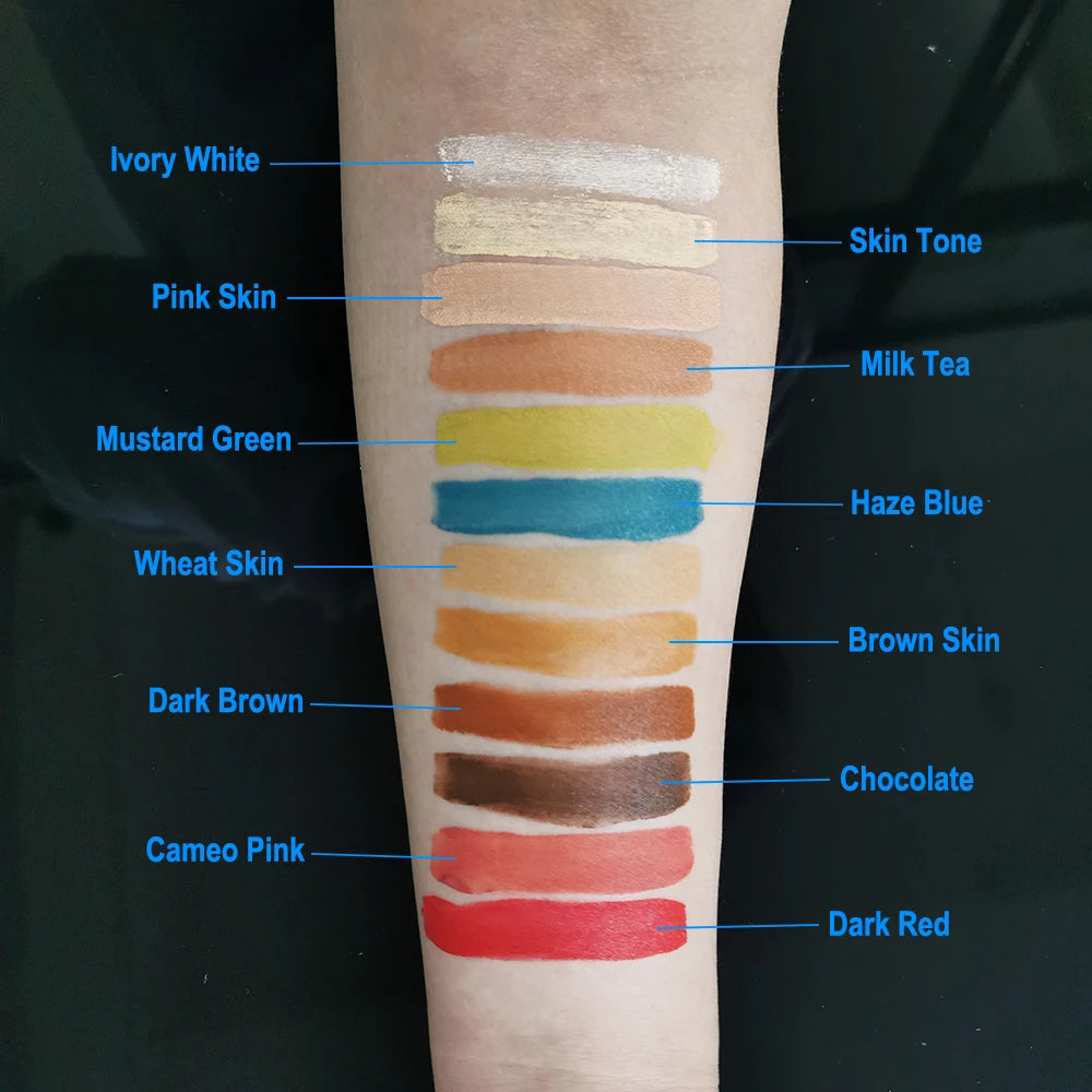 Alcohol Activated SFX Makeup Palette by OPHIR with Listed 12-Color Flesh-Tone Assortment, RT015A or RT015B Options for Halloween, Cosplay and Stage Looks