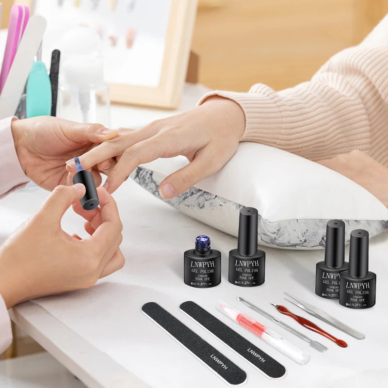 42-Piece Gel Nail Polish Kit, Semi-Permanent Soak-Off UV LED Varnish Set with Base and Top Coat Reference for Adult DIY Manicure and Nail Art