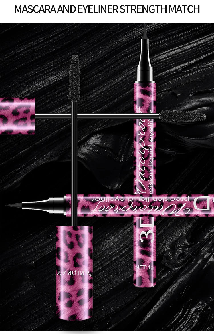 Eyeliner and Mascara Set by YANQINA with Eyebrow Pencil, Liquid Eye Liner and Volumizing Curl-Look Mascara for Everyday and Evening Makeup