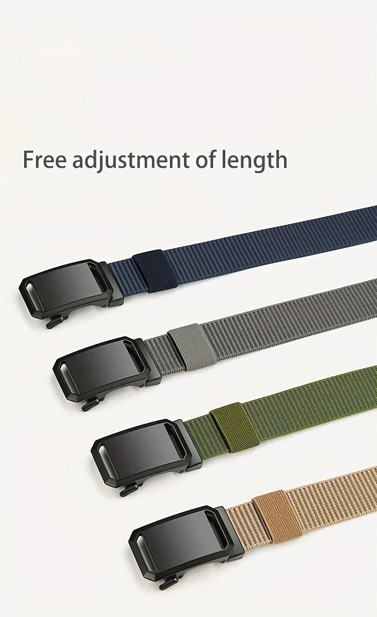 Men's Canvas Belt with Automatic Buckle, 120cm Tactical-Style Pants Belt in Gray, Black, Light Brown or Green for Casual Outfits and Everyday Workwear