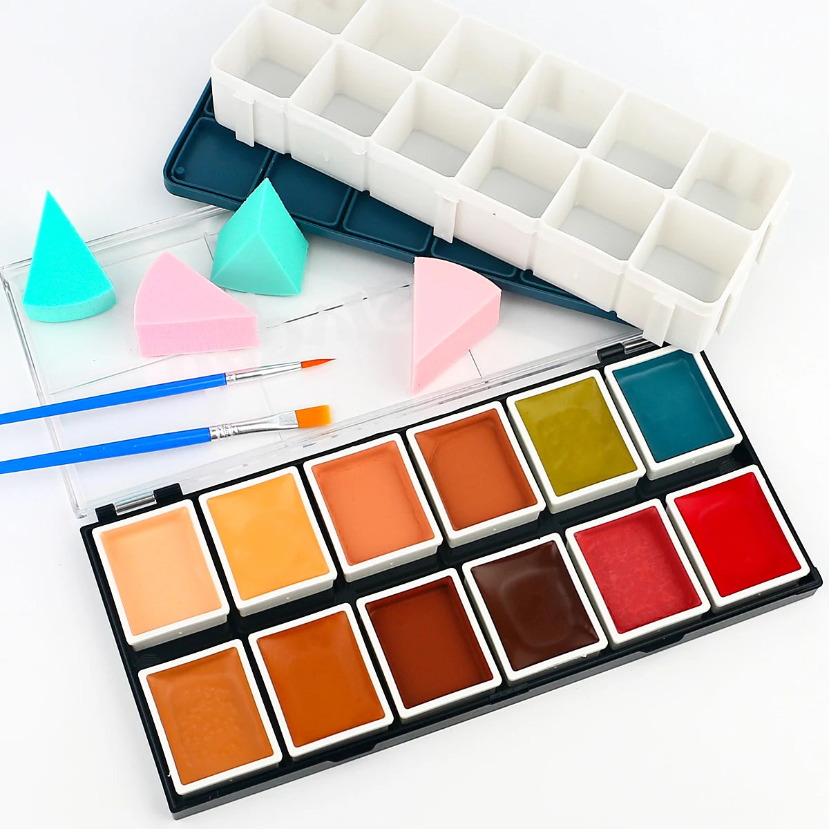 Alcohol Activated SFX Makeup Palette by Depvision with 12 Listed Colors for Simulated Bruise and Wound Effects, Halloween Costume, Cosplay and Stage Styling