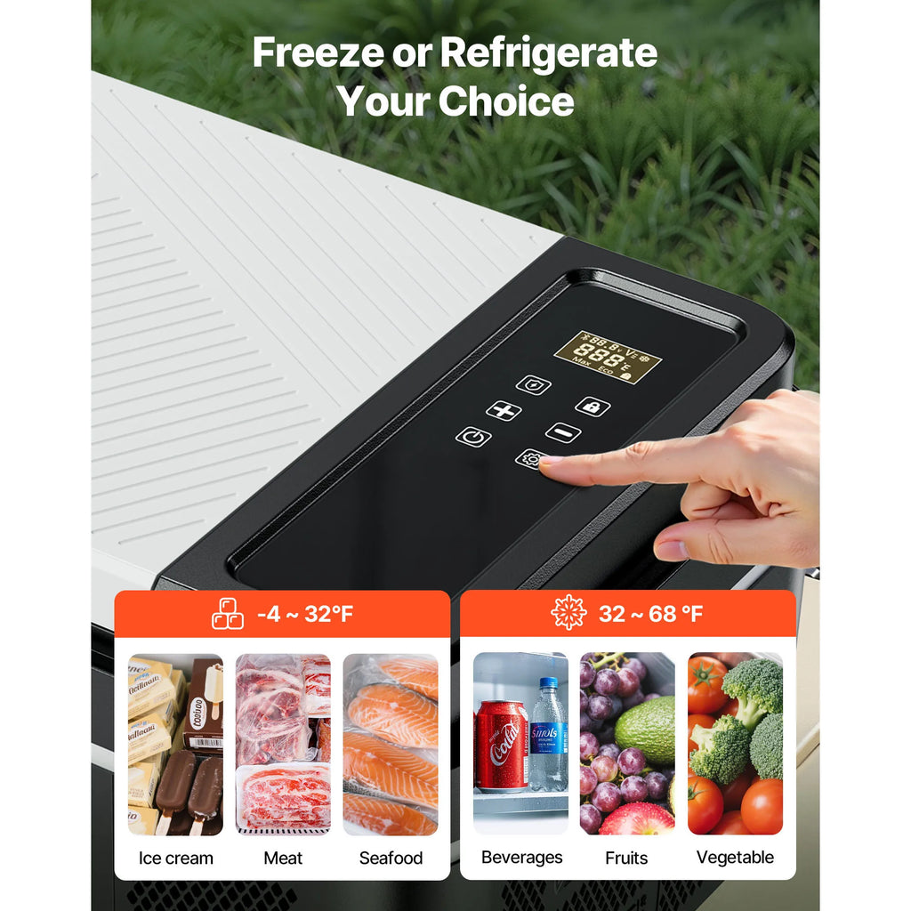 Portable Car Refrigerator by Succebuy, 15L–55L Compressor Cooler with Touch Panel and App Control, ECO and MAX Modes, 12V/24V DC Support for RV Camping and Road Trips