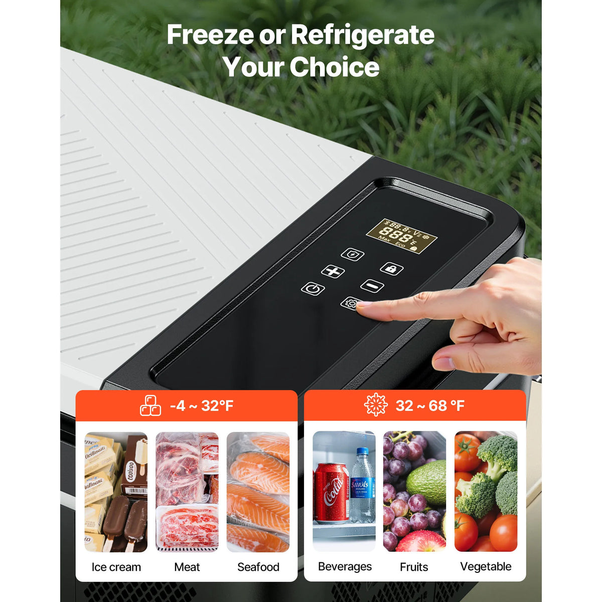 Portable Car Refrigerator by Succebuy, 15L–55L Compressor Cooler with Touch Panel and App Control, ECO and MAX Modes, 12V/24V DC Support for RV Camping and Road Trips
