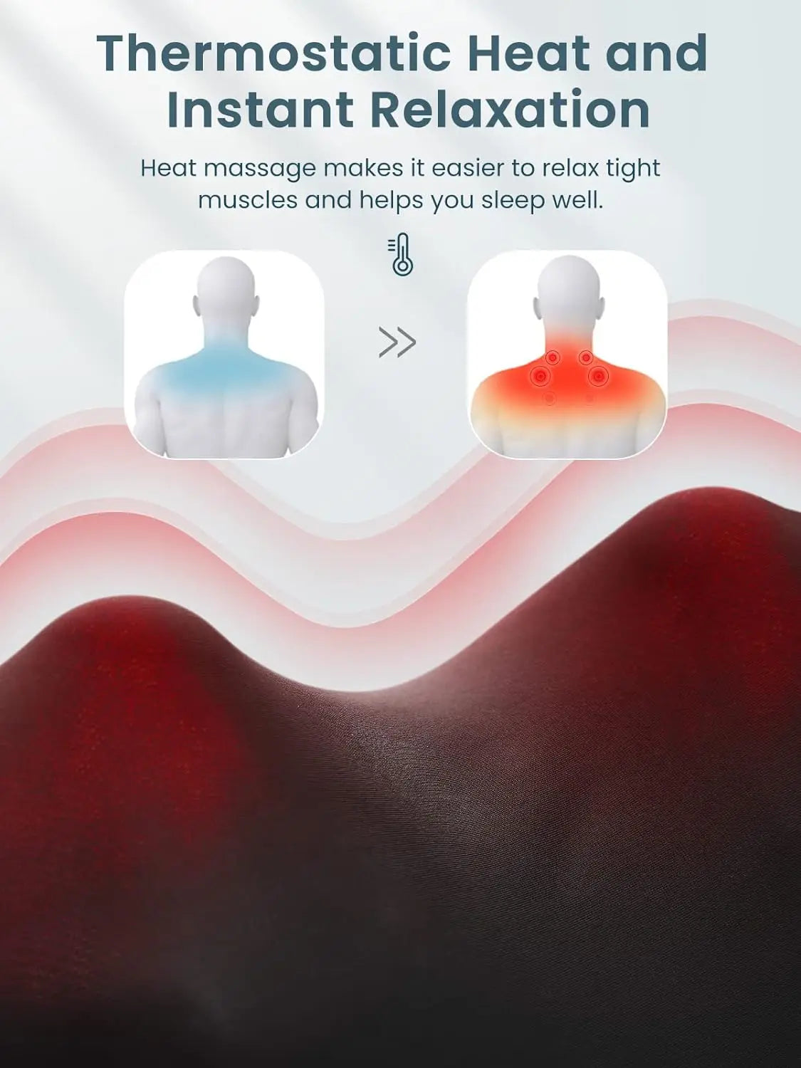 U-Shape Neck and Shoulder Massager with Heat and Reversible Shiatsu-Style Kneading, Four-Button Black or Black Gray Styles with US or EU Plug Options for Adult Relaxation