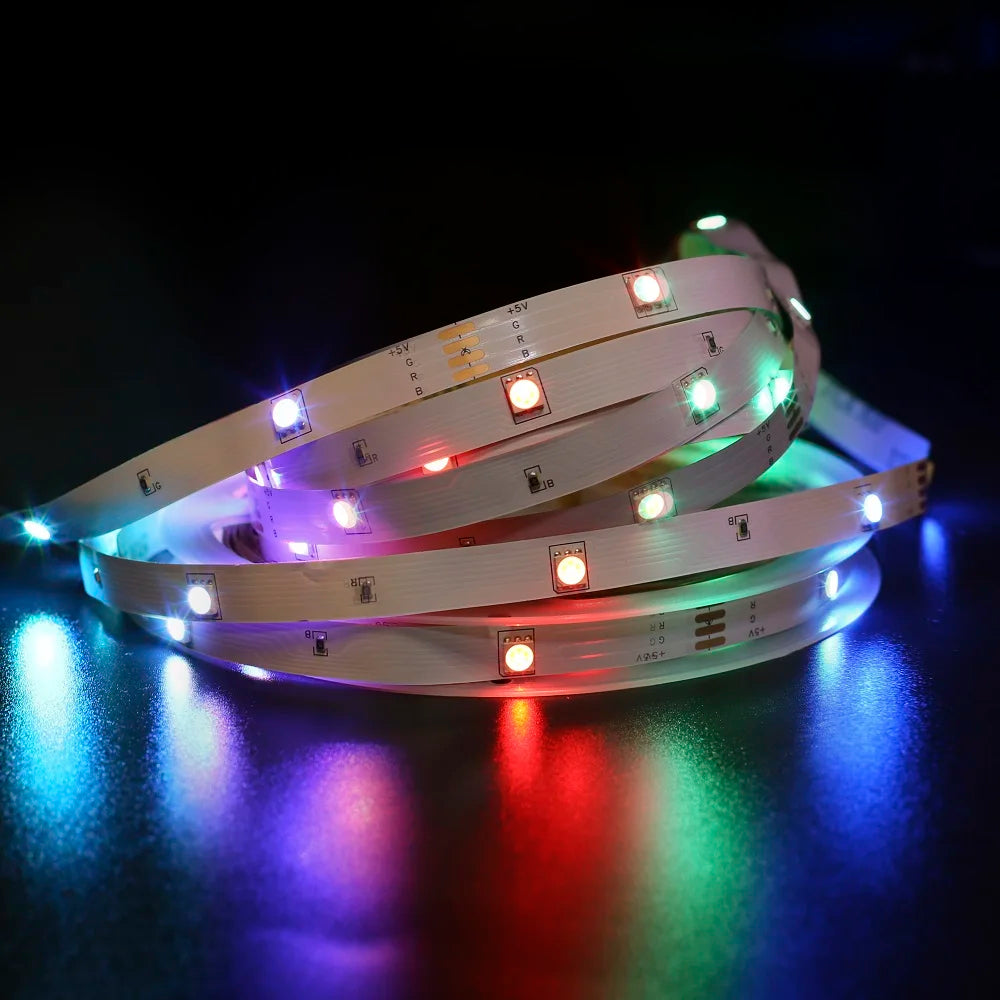 USB 5V TV Backlight Strip with RGB Flexible Tape, Bluetooth App and 24-Key Remote Control, Nine Length Options from 1m to 30m for Indoor Accent Lighting