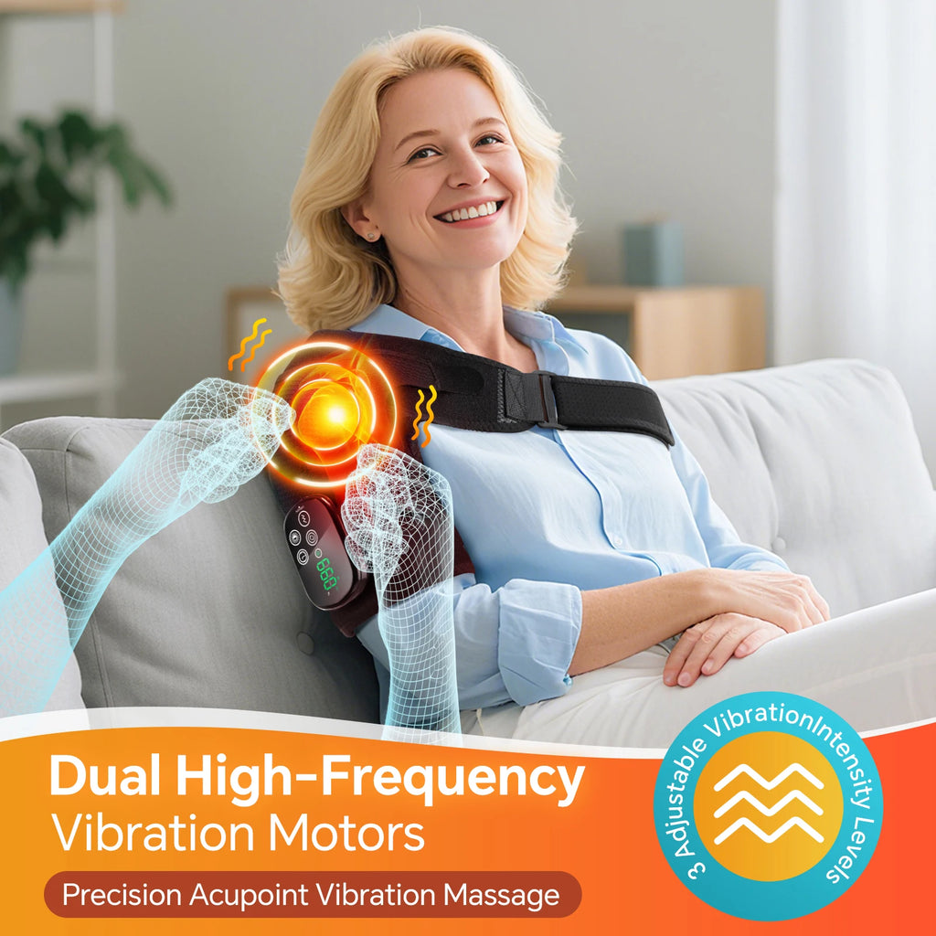 Thermal Shoulder Massage Belt with Adjustable Heating, Shoulder Brace Format and Multiple Belt, APP-Labeled and Red Light Options for Home Relaxation