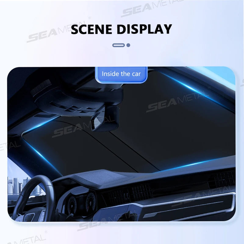 SEAMETAL Foldable Windshield Sun Shade in Silver with Reflective Material, Mirror Cutout and Wire Support, Small or Large Options for Parked Cars