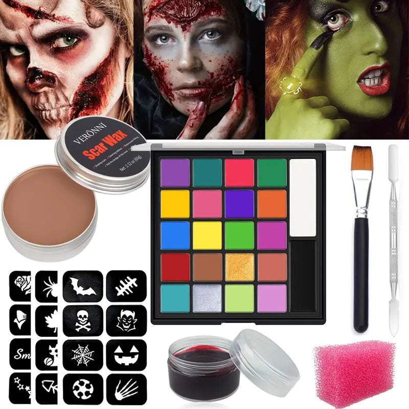 22 Color Face Paint Palette and SFX Makeup Kit Options for Halloween, Cosplay and Stage Costumes, with Brush Bundle Choices for Creative Body Art