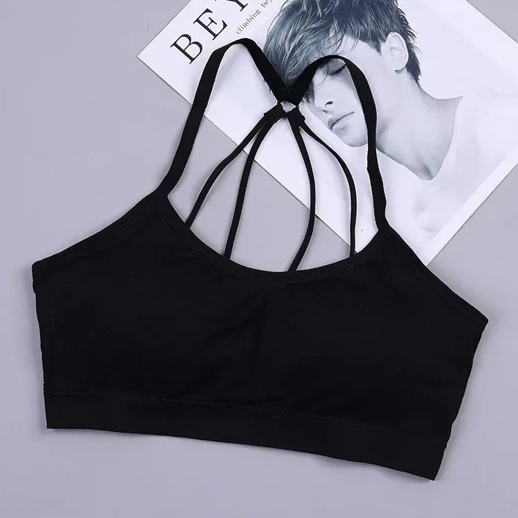 Longline Sports Bra with Crisscross Back Straps for Women, Nylon One-Size Activewear Top in Black or White 7008 and 7009 Options for Yoga and Pilates