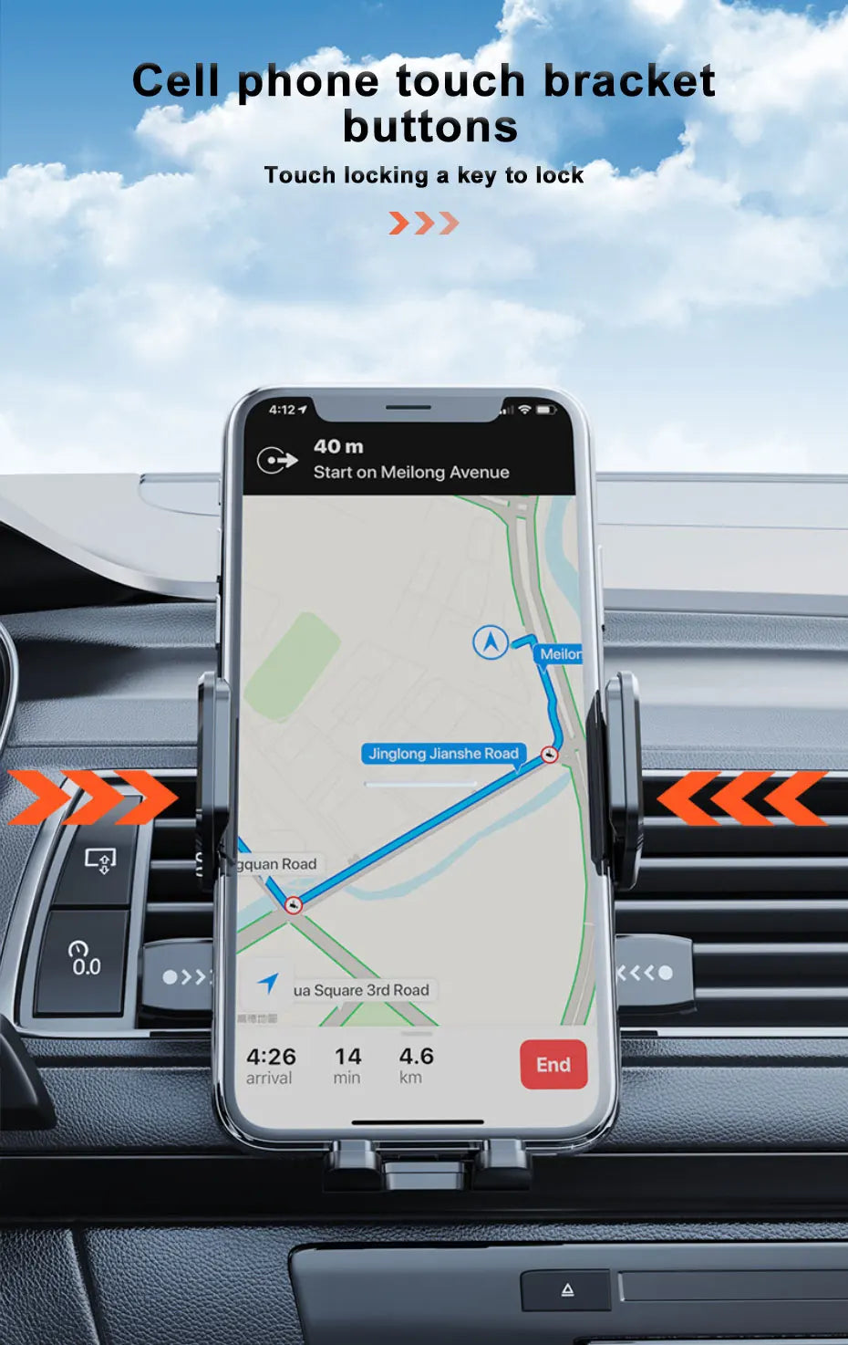 SEAMETAL Dashboard Phone Holder with Adjustable Cradle and Quick-Release Button, Listed 180-Degree Tilt, Mirrored or Textured Options for Compatible 3–7 Inch Phones